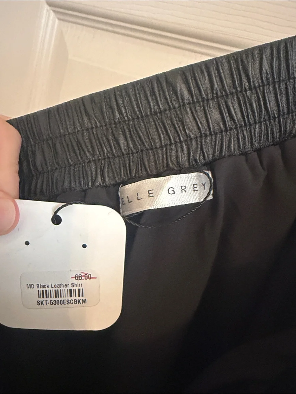NWT Elle Grey Black Gathered Faux-Leather Midi Lined Skirt Sz Medium